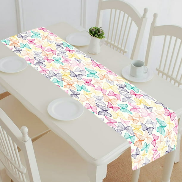 Spring/Summer Table Runner Yellow 3D Colored Pink Blue Butterflies 13x70 NEW